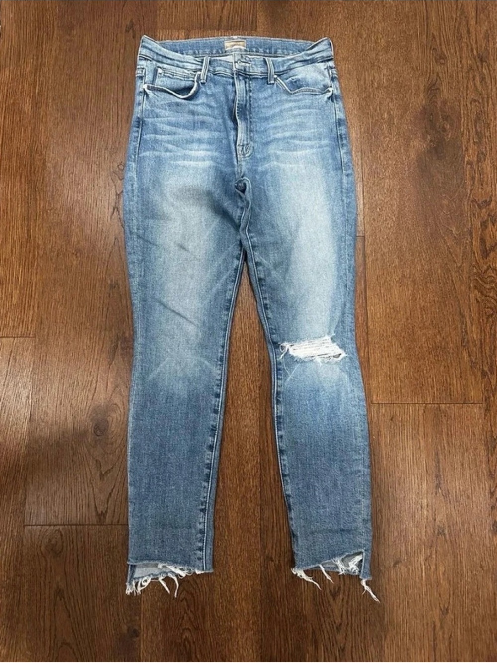 MOTHER Light Blue Distressed Ankle Jeans